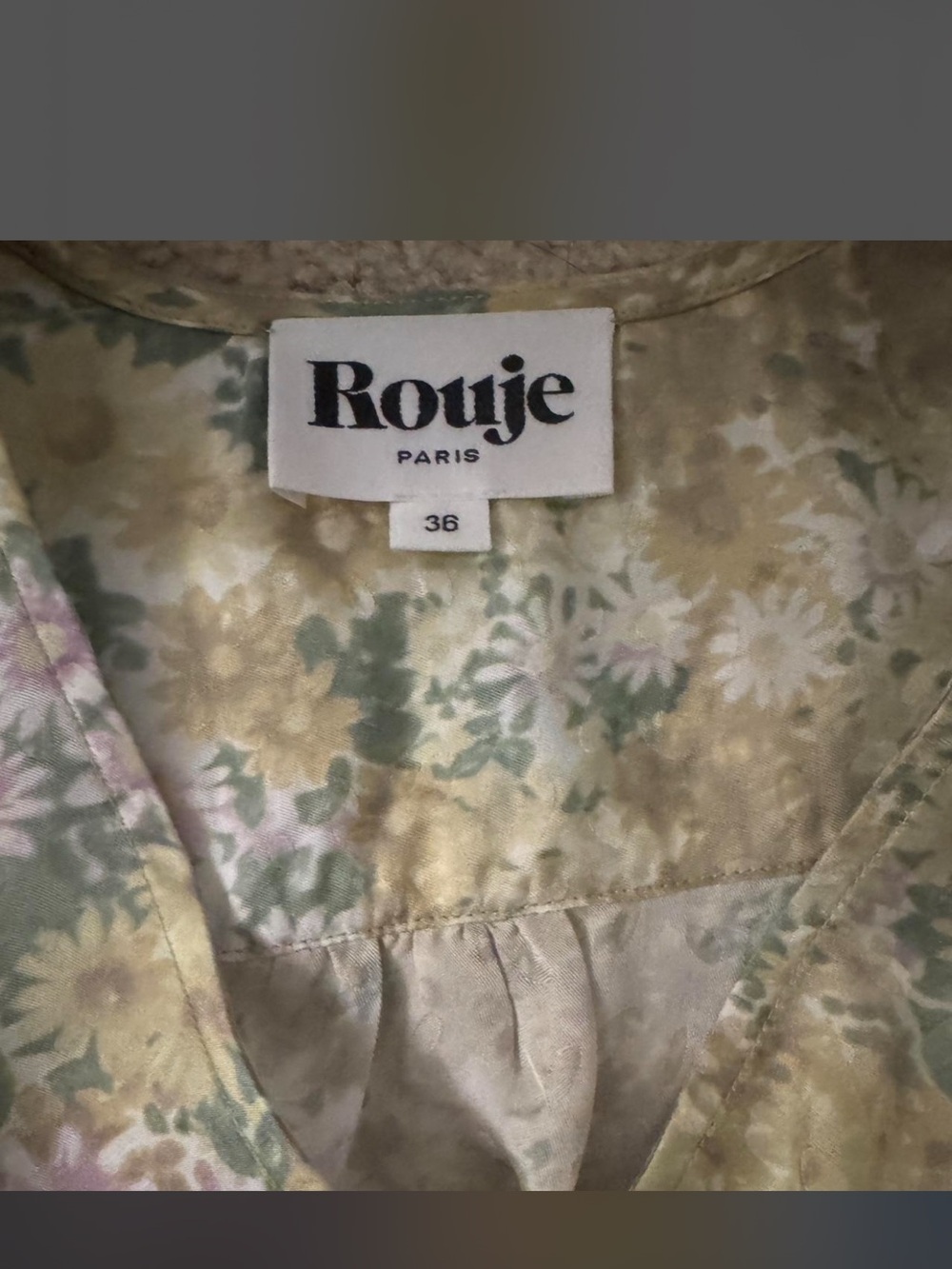 Rouje Yellow Floral V-Neck Puff Sleeve Midi Dress - Picture 5 of 5